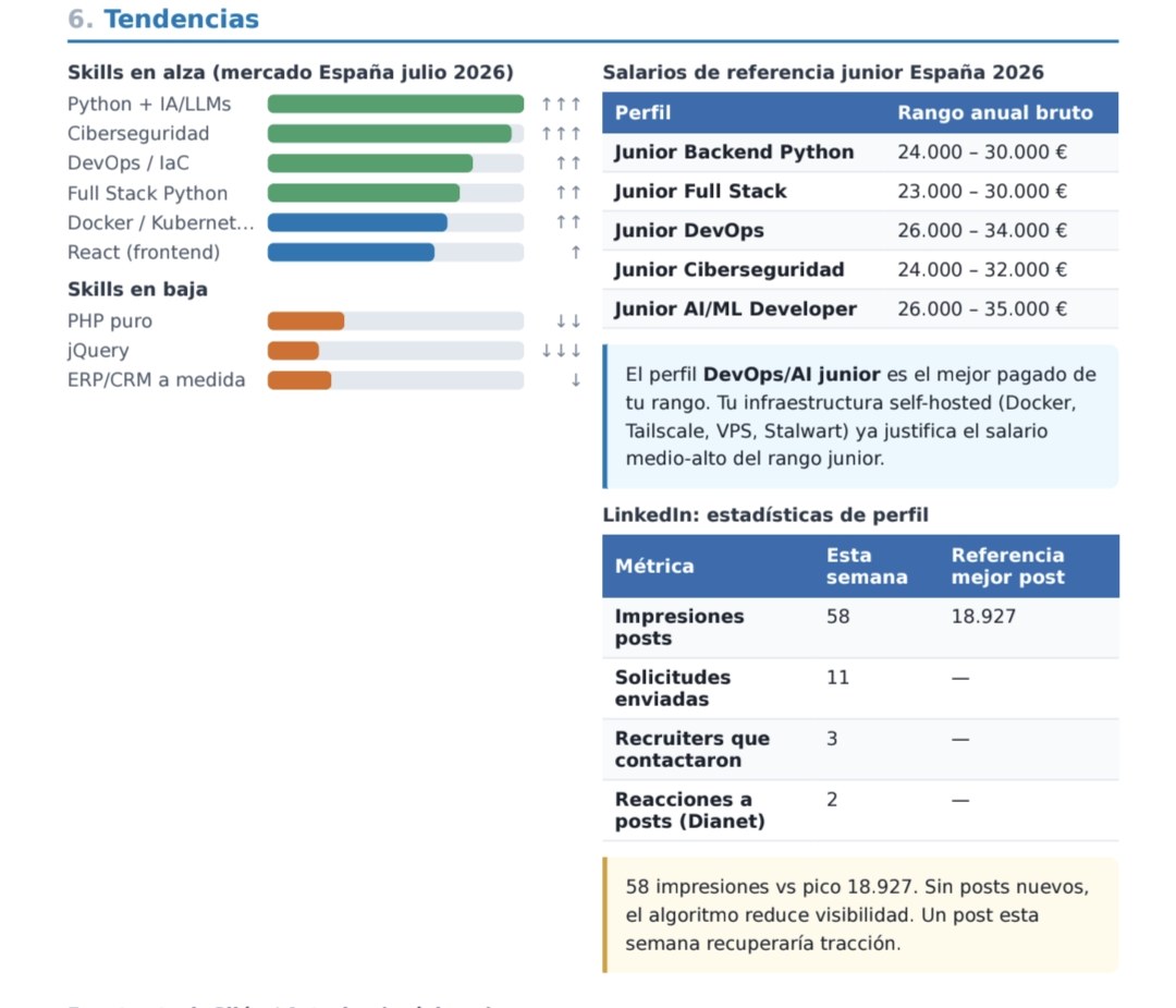 Página del informe: skills en alza y en baja, salarios de referencia y estadísticas del perfil de LinkedIn