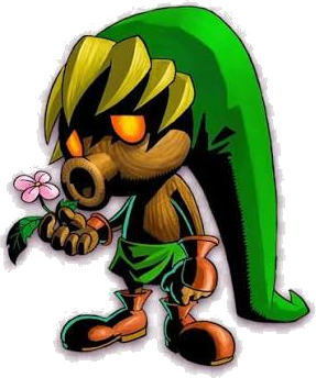 Link convertido en Deku, sosteniendo una flor